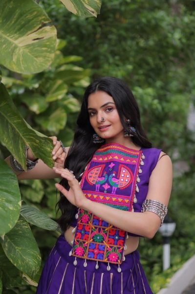 Purple Roman Silk Lehenga Choli with Heavy Flair Perfect for Garba Nights Navratri Lehnega Choli