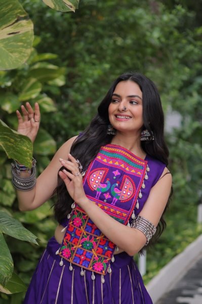 Purple Roman Silk Lehenga Choli with Heavy Flair Perfect for Garba Nights Navratri Lehnega Choli