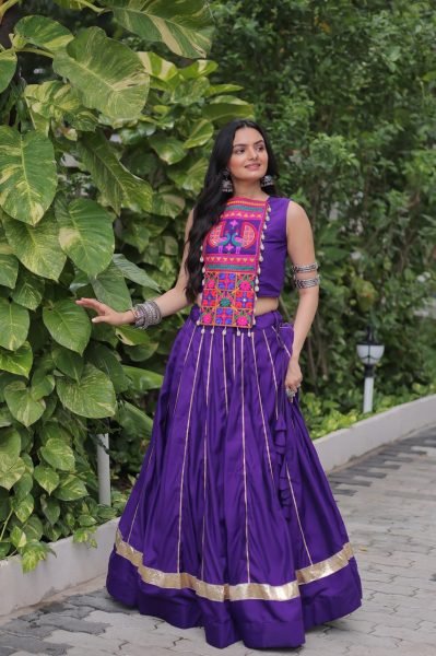 Purple Roman Silk Lehenga Choli with Heavy Flair Perfect for Garba Nights Navratri Lehnega Choli