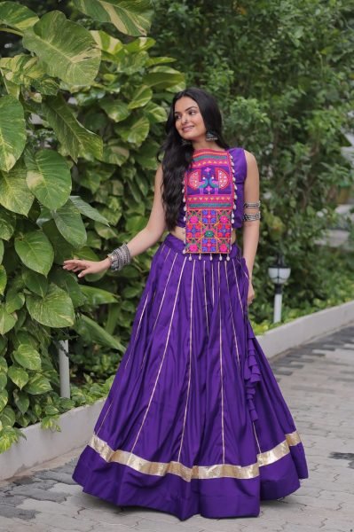 Purple Roman Silk Lehenga Choli with Heavy Flair Perfect for Garba Nights Navratri Lehnega Choli