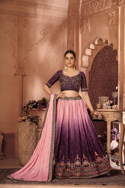 Purple Shaded Embroidered Lehenga Choli In Chiffon Bridal Lehenga Choli