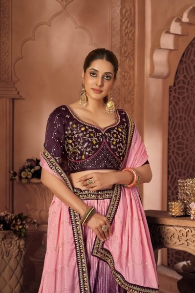 Purple Shaded Embroidered Lehenga Choli In Chiffon Bridal Lehenga Choli