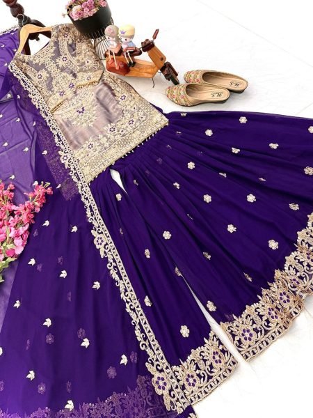 Purple Sharara Suit with Coding Embroidery Work at Wholesale Party Wear Ready To Wear Collection