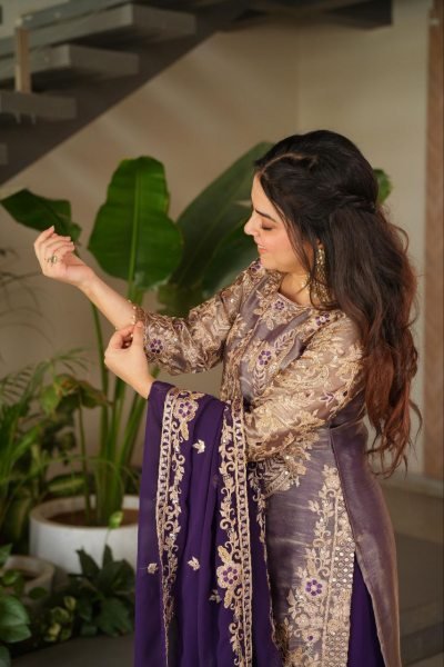 Purple Sharara Suit with Coding Embroidery Work at Wholesale Party Wear Ready To Wear Collection