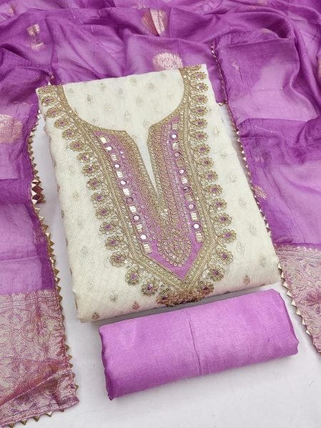 Purple Shimmer Silk Jacquard Suit with Gota Patti Work and Chanderi Silk Dupatta 