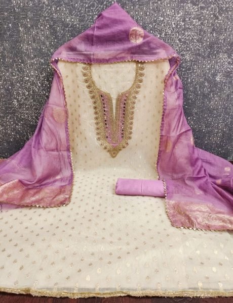 Purple Shimmer Silk Jacquard Suit with Gota Patti Work and Chanderi Silk Dupatta Color Set Matching Dress Material Wholesale