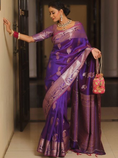 Purple Soft Banarasi Silk Saree With Fancifull Blouse Piece Sarees 