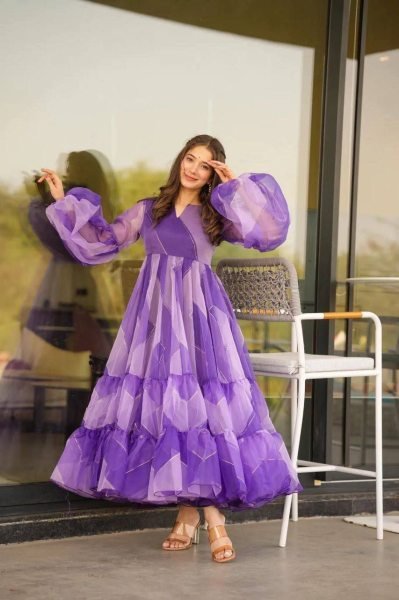 Purple Tabby Organza Anarkali Gown  Anarkali Kurtis 