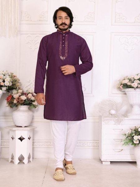 Purple Trendy Matching Couple Set Mens Silky Silk Kurta Pajama & Womens Dola Silk Saree Wholesale at Surat Manufacturing  Couple Combo collection 