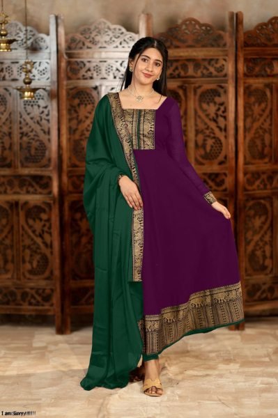 Purple Vichitra Silk Embroidered Kurti Set with Jacquard Lace Dupatta for Weddings Anarkali Kurtis 