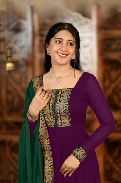 Purple Vichitra Silk Embroidered Kurti Set with Jacquard Lace Dupatta for Weddings Anarkali Kurtis 
