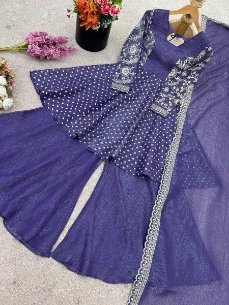 Purple Wedding Special Crunchy Silk Sharara Set with Embroidery Dupatta at Manufacturer Price  Plus Size Kurti / Gown