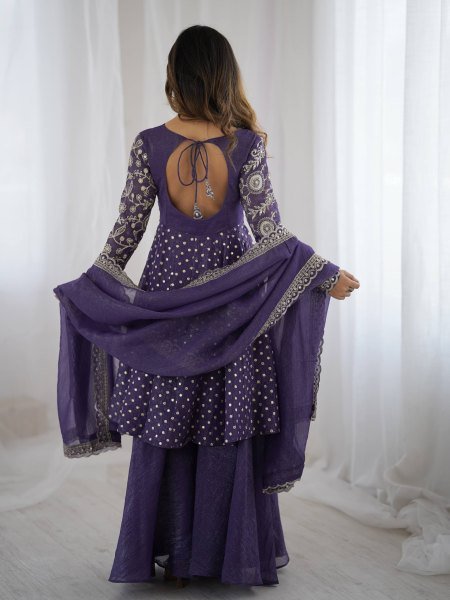 Purple Wedding Special Crunchy Silk Sharara Set with Embroidery Dupatta at Manufacturer Price  Plus Size Kurti / Gown