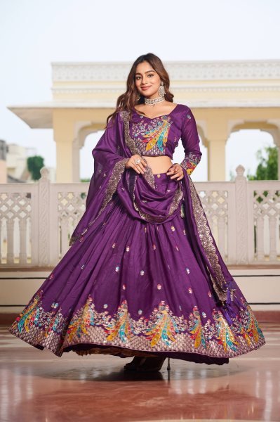 purple wine lehenga choli for weddings heavy sequin embroidery Designer Lehenga Choli