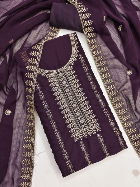 Purple Zomato Silk Suit With Heavy Embroidery and Dupatta Festive Look Color Set Matching Dress Material Wholesale