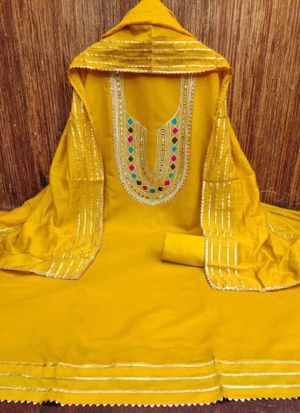 PV Chanderi Gota Patti Suit Set with Mirror Work & Santoon Bottom Top Quality at Lowest Price Color Set Matching Dress Material Wholesale