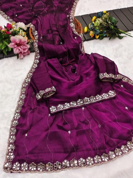 Queen Purple Soft Silk Saree with Luxury Cutwork Border Perfect for Partywear Look Embroidery Sarees Wholesale