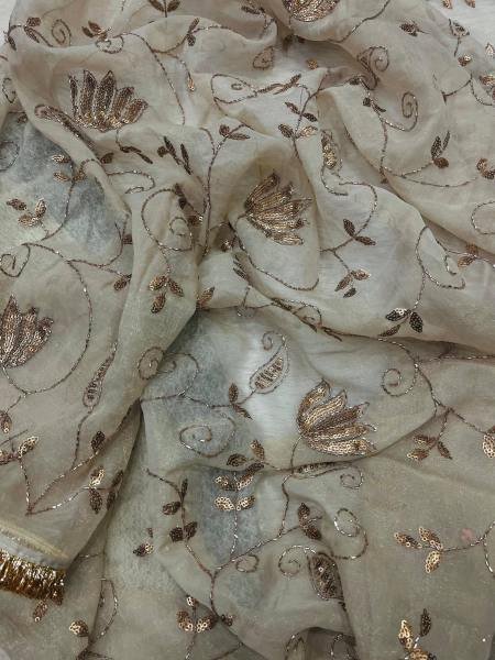 Raashii Khanna Rose Gold Silk Beads Saree with Floral Jaal Pattern Bollywood Fancy Sarees Wholesale