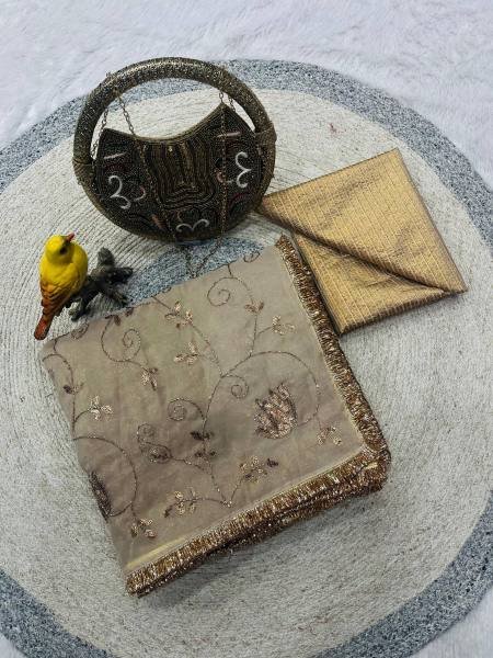 Raashii Khanna Rose Gold Silk Beads Saree with Floral Jaal Pattern Bollywood Fancy Sarees Wholesale