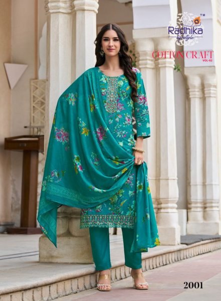 Radhika Lifestyle Everyday Cotton Charm Suit Set with Mulmul Dupatta Set to Set Full Set Kurti