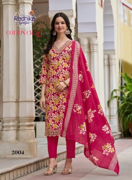 Radhika Lifestyle Everyday Cotton Charm Suit Set with Mulmul Dupatta Set to Set Full Set Kurti