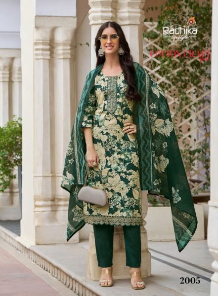Radhika Lifestyle Everyday Cotton Charm Suit Set with Mulmul Dupatta Set to Set Full Set Kurti