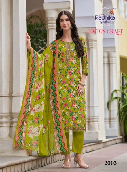 Radhika Lifestyle Everyday Cotton Charm Suit Set with Mulmul Dupatta Set to Set Full Set Kurti