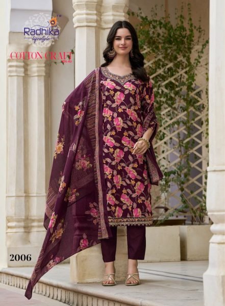 Radhika Lifestyle Everyday Cotton Charm Suit Set with Mulmul Dupatta Set to Set Full Set Kurti