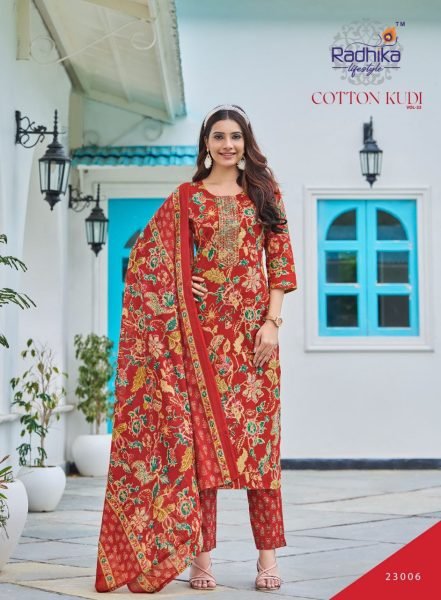 Radhika Lifestyle Printed Cotton Suit Set Stylish 3 Piece Combo for All Day Style Full Set Kurti