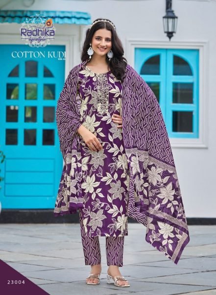 Radhika Lifestyle Printed Cotton Suit Set Stylish 3 Piece Combo for All Day Style Full Set Kurti