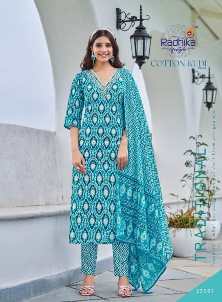 Radhika Lifestyle Printed Cotton Suit Set Stylish 3 Piece Combo for All Day Style Full Set Kurti