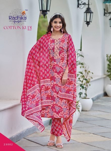 Radhika Lifestyle Printed Cotton Suit Set Stylish 3 Piece Combo for All Day Style Full Set Kurti