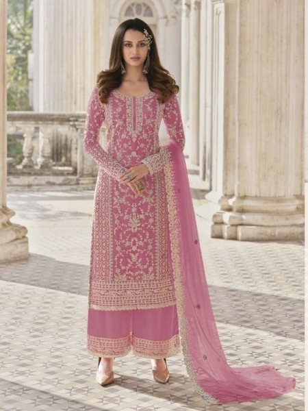 Radiant Baby Pink Butterfly Net Embroidery Suit Set With Dupatta for Wedding Wear 