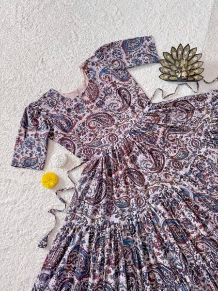 Radiant Baby Pink Women's Premium Cambric Cotton Kalamkari Print Midi Dress Western Ladies Top Wholesale