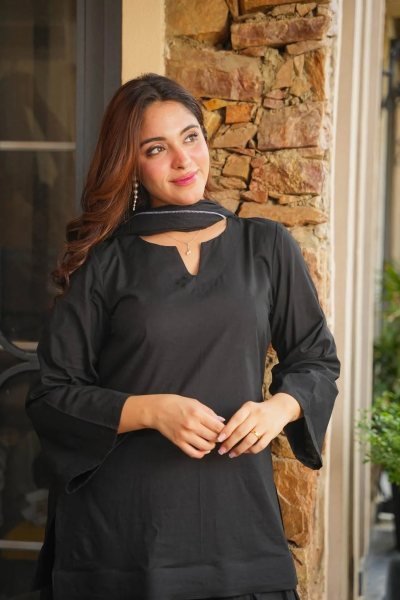 Radiant Black Cotton Kurti Patiala Gharara Set with Chinnon Dupatta at Manufacturer  Cotton Kurtis Wholesale