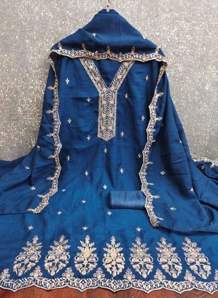 Radiant Blue Designer Vichitra Silk Booti Work Salwar Suit Material for Women Color Set Matching Dress Material Wholesale