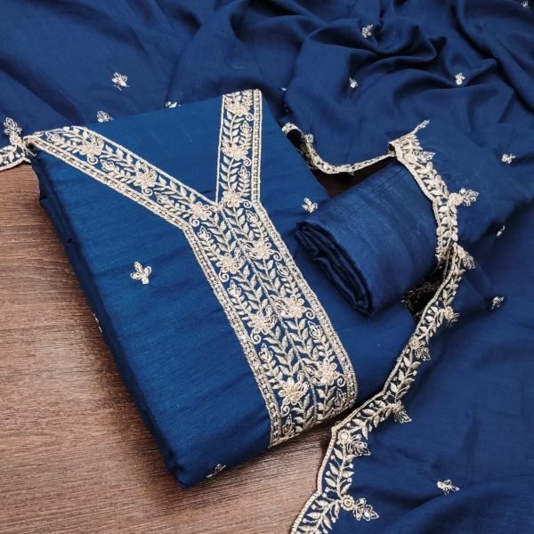 Radiant Blue Designer Vichitra Silk Booti Work Salwar Suit Material for Women Color Set Matching Dress Material Wholesale