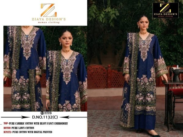 Radiant Blue Premium Cambric Cotton Outfit with Stylish Embroidery Work for Celebrations Pakistani Suits Wholesale