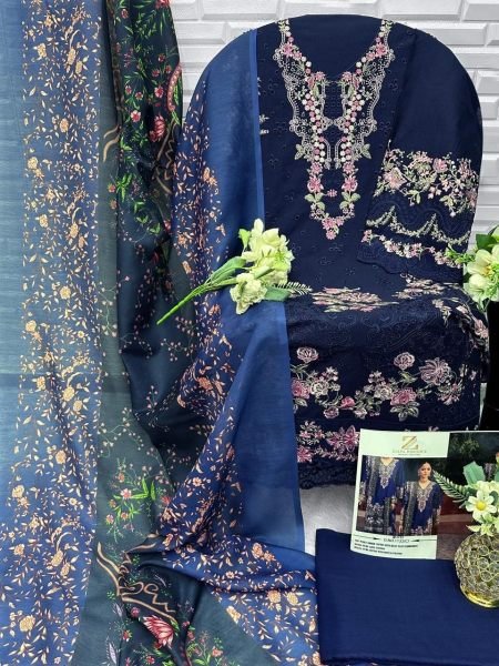 Radiant Blue Premium Cambric Cotton Outfit with Stylish Embroidery Work for Celebrations Pakistani Suits Wholesale