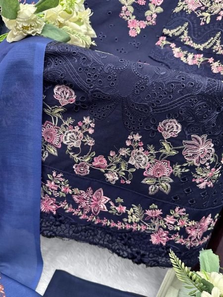 Radiant Blue Premium Cambric Cotton Outfit with Stylish Embroidery Work for Celebrations Pakistani Suits Wholesale