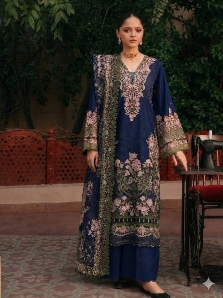 Radiant Blue Premium Cambric Cotton Outfit with Stylish Embroidery Work for Celebrations Pakistani Suits Wholesale