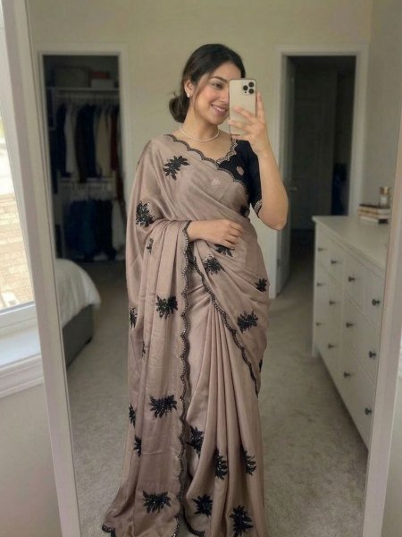 Radiant Brown Saree in Rangoli Silk with Sequence Work for Party Wear Sarees 