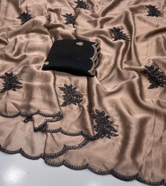 Radiant Brown Saree in Rangoli Silk with Sequence Work for Party Wear Silk Sarees Wholesale