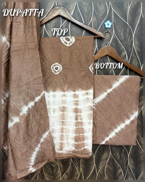 Radiant Brown Pure Chanderi Cotton Bandhej Suit Material Set for Women Color Set Matching Dress Material Wholesale