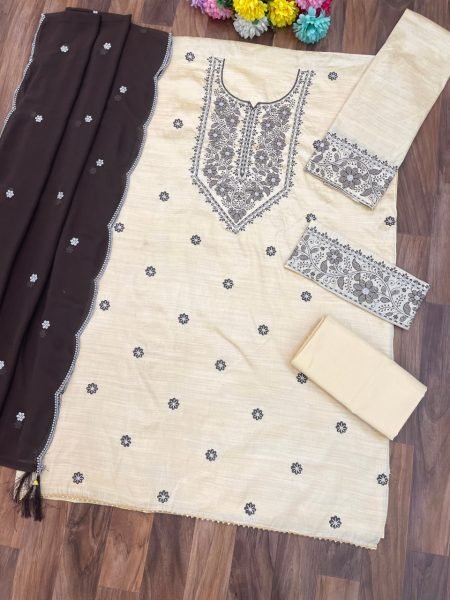 Radiant Coffee Semi Stitched Cotton Suit Material for Festive Wear Churidar Salwar Suits Wholesale