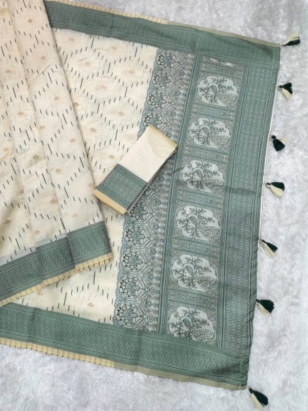 Radiant Cream Khadi Cotton Saree with Contrast Thread Jacquard and Rich Pallu Cotton Sarees Wholesale