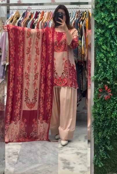 Radiant  Digital Print French Crepe Silk Suit with Farshi Pant   Georgette Dupatta for Party Wear Pakistani Suits Wholesale