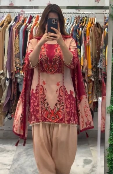 Radiant  Digital Print French Crepe Silk Suit with Farshi Pant   Georgette Dupatta for Party Wear Pakistani Suits Wholesale