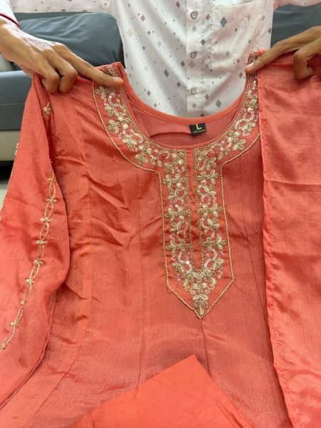 Radiant Dusty Pink Glass Tissue Anarkali Set With Hand Work On Sleeves And Neck For Weomen Anarkali Kurtis 
