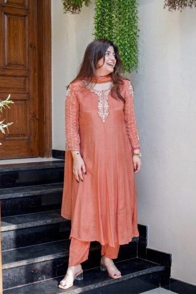 Radiant Dusty Pink Glass Tissue Anarkali Set With Hand Work On Sleeves And Neck For Weomen Anarkali Kurtis 
